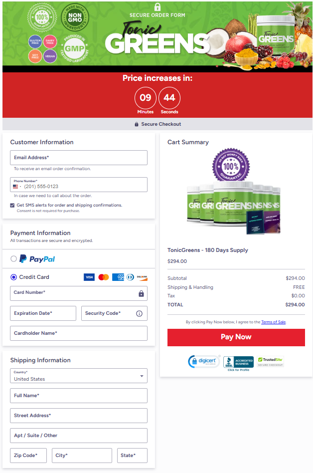 does tonic greens secure payment